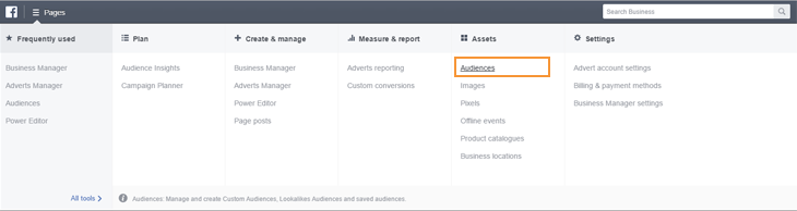 Audience slection using the business management tool on Facebook